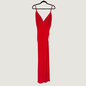 Red Rosette Floral Cami Maxi Slip Dress V Neck Romantic Date Night Plus Size 1X